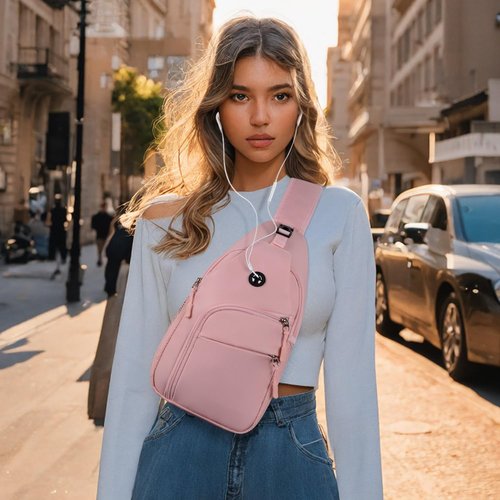 Tuwubi Crossbody Bags for Women Trendy,Sling Bag for Men with Adjustable Shoulder,Travel Essentials Backpack Suitable for Sports Running Traveling Hiking(Pink,Large)