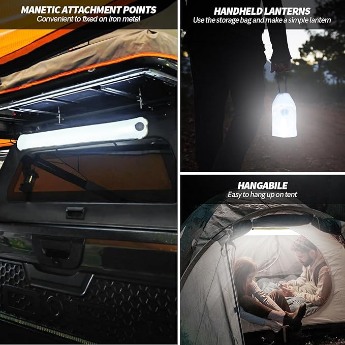 Solar Camping Lights Bars 33.5IN/85CM Tent Lights Rechargeable 4000mAh Foldable Inflatable for Outdoor IP66 Waterproof LED Tube Light for Camping, Hiking, Travel and More