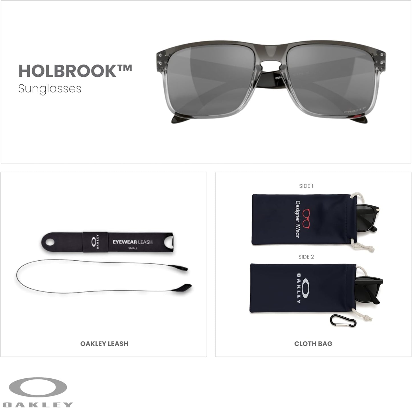 OAKLEY Holbrook OO9102 Square Sunglasses for Men+ Bundle Accessory Leash Kit, Microfiber Pouch