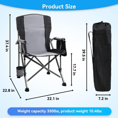 Camping Chair for Adults 2 Pack Heavy Duty Outdoor Patio Lawn Chairs Portable Support 350 LBS High Back Padded Oxford with Armrests, Storage Bag, Cup Holder, for Outside Fishing, Camping, 2PCS