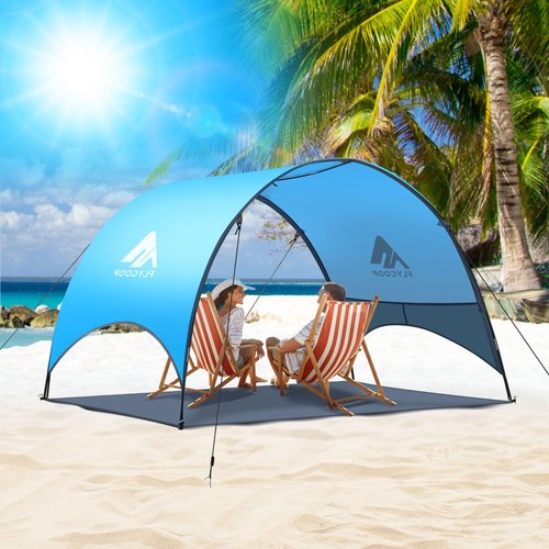 Beach Umbrella with UPF 50+ UV Protection – Compact & Portable Beach Tent Canopy with 360° Ventilation, Wind Ropes & Stakes – Family, Travel, Backyard, Park Shade (Blue, 90.5 * 59 * 53″)