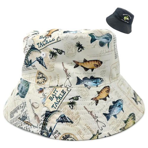 Tijuboni Fishing Bucket Hats Reversible Funny Fishing Hats for Men Embroidery Fisherman Hat Summer Outdoor Hat Unisex Double-Side-Wear