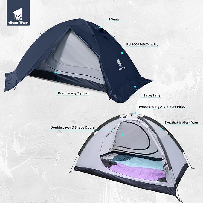 GEERTOP Ultralight 2 Person Backpacking Tent 4 Season Waterproof Camping Tent Double Layer Cold Weather Easy Set Up Tents for Family Camp, Hiking, Hunting Outdoor Mountaineering Travel