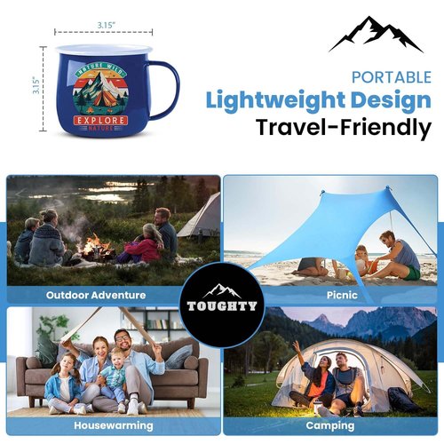 Toughty Enamel Camping Coffee Mug – Stainless Steel Portable Mug for Camping, Hiking, RV, Travel & Outdoor, Rust-Resistant & Lightweight, Durable Insulated Cup w/Handle – 12 oz, Multicolor, 4-Pack