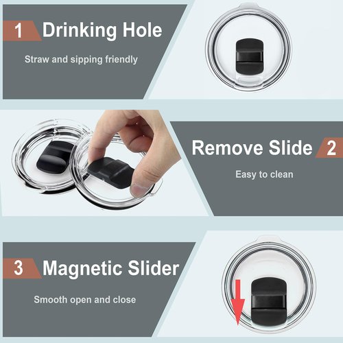 Waziaqoc 6 Pcs Magnetic Slider Replacement, Lid Slider Push Block Replacement Parts for Yeti 10 oz, 14 oz, 16 oz, 20 oz, 26 oz, 30 oz Magnetic Lids (Black)