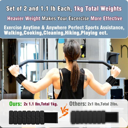 PE.WELLWOO Wrist & Ankle Weights for Women & Men, Adjustable Silicone Pilates Weights, Leg & Arm Weights for Yoga,Walking Running, Housework,Upgrade S-Streamline(1.1 lb Each, Set of 2 Total 1kg)