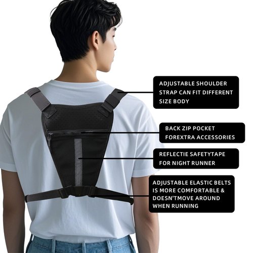 QCBF Outdoor Sports Chest Bag for Men, Running Vest Tactical Pack, Water Resistant Lightweight Front Run, with Extra Storage, Chest Vest Holster Fits Most Pistols, Fit Hiking (Black)