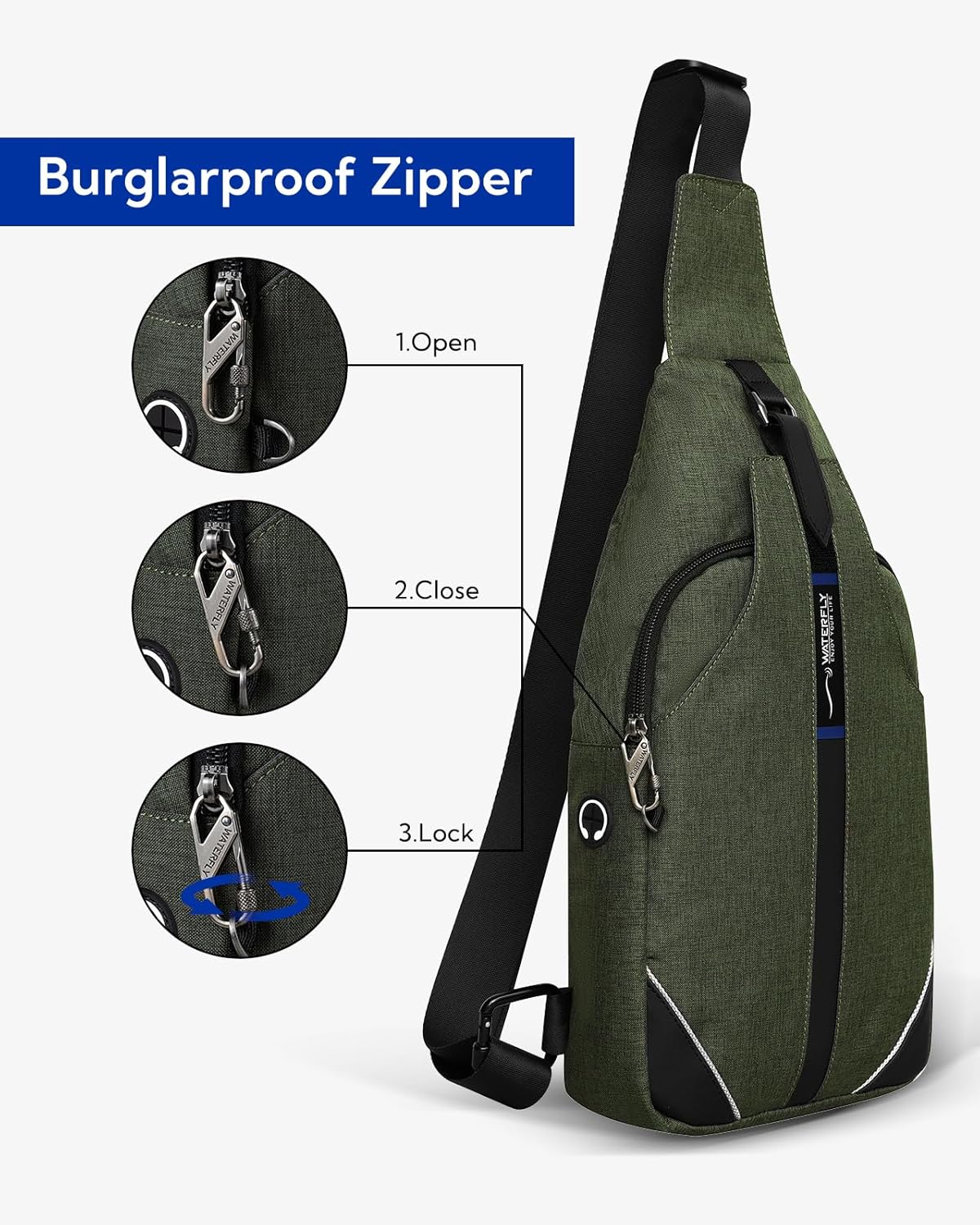 WATERFLY Small Crossbody Sling Backpack Anti Theft Backpack for Traveling Chest Bags for Men&Women Multipurpose Casual Daypack Hiking Shoulder Bag (Black)