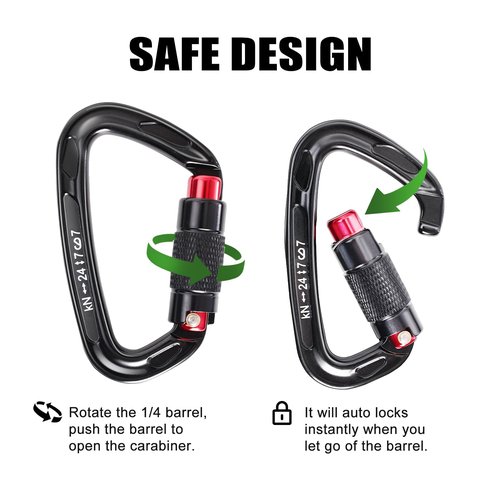 Screwgate Climbing Carabiner Clips with an Auto Locking Heavy Duty Carabiner Clip, Suitable for Rock Climbing, Rappelling, Rescue, Hammock, Aerial Work, Camping, etc(2 Packs of D Ring Carabiners)
