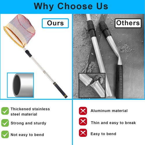 Greeily Fishing Landing Net, 44" to 64" Fishing Net Long Handle for Fishing with Telescopic Extension Pole for Kids Men Women Folding Sturdy Stainless Steel Tubes Comfortable Sponge Handle