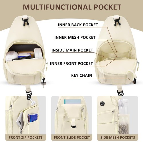 Tuwubi Crossbody Bags for Women Trendy,Sling Bag for Men with Adjustable Shoulder,Travel Essentials Backpack Suitable for Sports Running Traveling Hiking(Beige,Large)