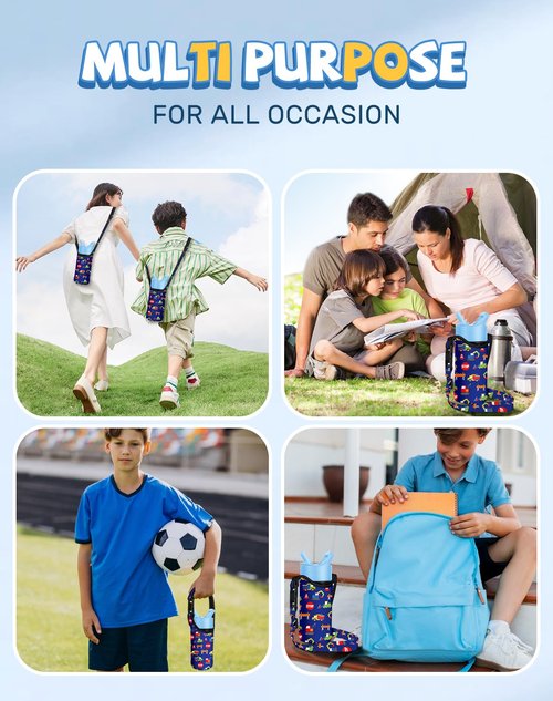 Miss Adola Water Bottle Carrier with Strap - Handheld Kids Water Bottle Holder for 10-16 oz Cute Cartoon Design Neoprene Crossbody Bottle Sling Bag for Boys for Insulated Drink Bottle, Excavator Car