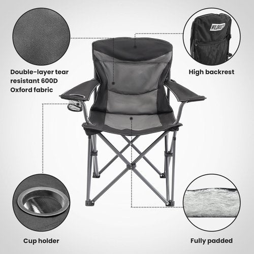 WILDROOTS Heavy Duty Fully Padded Camping Chair, Oversize Padded Arm Rest High Back Rest Folding Chair