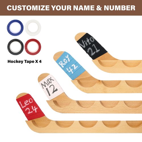 Westant Hockey Puck Display Case - 22.8" Wall Mount, Wooden Holder for 6 Pucks, Ideal Hockey Gift for Players and Fans, with Hockey Tape to Customize Your Name (6 Pucks)