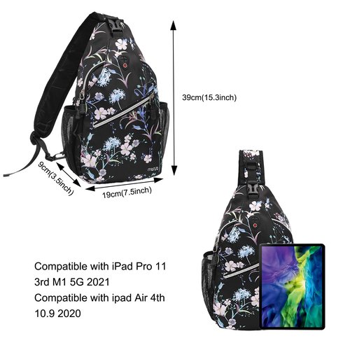 MOSISO Crossbody Sling Backpack, Herbs Flowers Plants Portable Travel Hiking Daypack Chest Sling Bag Casual Daypack One Strap Chest Backpack for Women Men Outdoor Hiking Travel, Black
