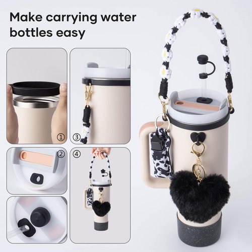 Bufilea Stanley Cup AccessoriesI Bottle Handle Carrier Strap,Silicone Cup Boot, Lipstick Holder, Straw Topper & Spill Stopper Cute Decorative Charms, Accessories for Stanley Cup 40oz/30oz Decor