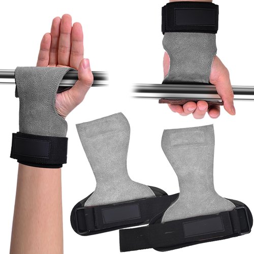Weight Lifting Wrist Strap Cowhide Material Robust Lifting Straps for Gym Deadlift and Powerlifting Adjustable lifting straps Men/Women(Pair) (Gray)