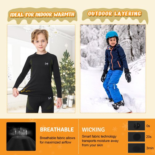 MEETYOO Thermal Underwear for Kids, Boys Thermal Underwear Set Long Underwear Long Johns for Kids, Base Layer for Winter