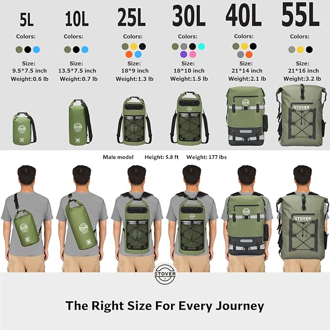STOVER 5/10/25/30/40/55L Waterproof Dry Backpack & Phone Case- Medium Floating Dry Bag for Kayaking, Travel, Hiking, Fishing, Camping, Motorcycles & Beach, Heavy-Duty Roll Top Men/Women (Purple)