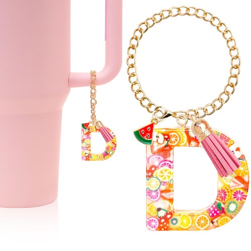 ZOSIX Letter Charm Accessories for Stanley Cup 40/30 oz with Handle, [Upgraded Chain] Cute Initial Keychain Handle Charm for Stanley Tumbler Accessories for Girls Women, Fruit D