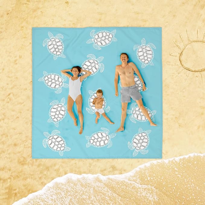 Beach Blanket Waterproof Sandproof Oversized, 10'X 9' Extra Large Beach Mat Fits Up to 10 People, Lightweight & Compact Polyester Picnic Blankets for Outdoor, Travel, Camping, Hiking-Baby Sea Turtle