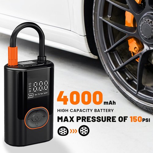 Outetrails Electric Bike Tire Pump,150PSI Portable Bike Pump with Digital Gauge,Electric Air Pump Supports Presta and Schrader Valves,Suitable for Road Bike,Mountain Bike,E-Bikes,and Motorcycles