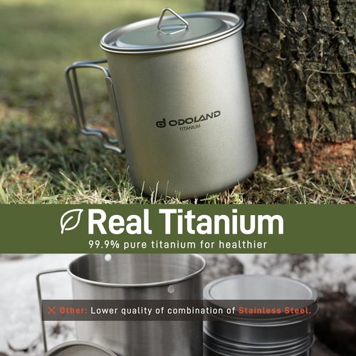 Odoland Titanium Camping Cookware 750ML Titanium Pot with Camping Stove and Spork Portable Pot for Backpacking, Hiking, Traveling and Picnic