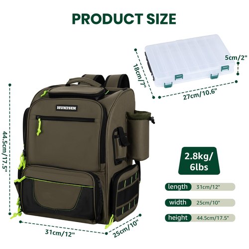 HUNTSEN Fishing Tackle Backpack - 43L Large Waterproof Fishing Bag with Rod Holders & 3 Tackle Boxes - Fish Tackle Storage Bag with Rain Cover Fishing Gear and Gifts For Men For Fishing Camping Hiking