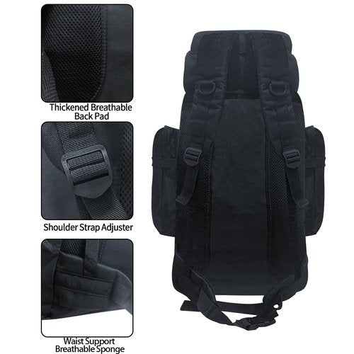 Nayubo 80L Hiking Backpack Camping Travel Daypack Waterproof Adjustable Extra Large Backpack Climbing Trekking Outdoor Sport Bag Molle Rucksack for Men Women (Black)
