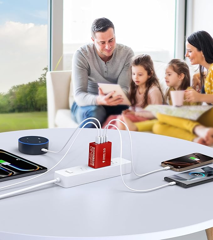 Red 2Pack 50W USB C Charger 5-Port PD Fast Charging Blocks, QC 3.0 USB A Multiport Plug, Type C Power Adapter Brick Cube for iPhone 16/15/14/13/Pro, Samsung, Switch, Pixel