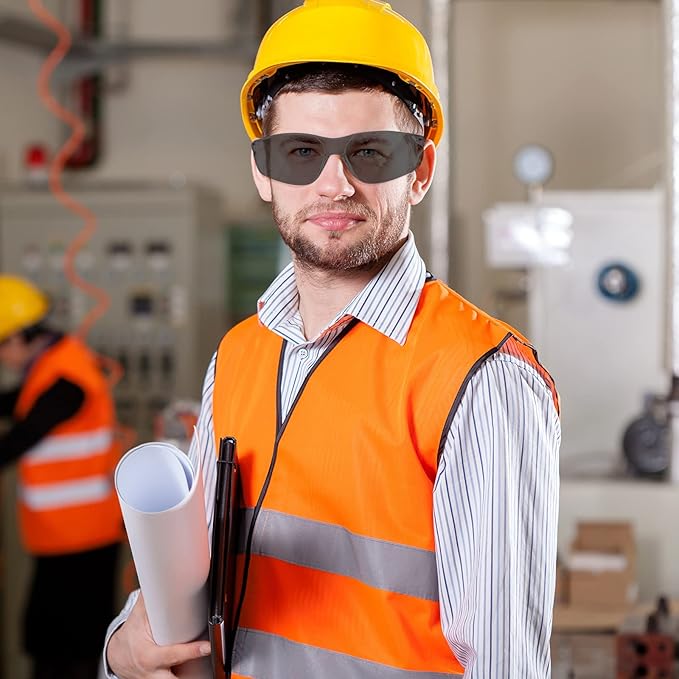 WFEANG Clear Safety Glasses 100 Pair Protective Eyewear for Men Women, ANSI Z87.1 Scratch & Impact Resistant Eye Protection for Work, Lab, Construction (Grey-100pack)