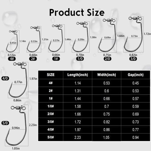 FishTrip Spin Shot Hooks for Drop Shot Rigs, 20pcs EWG Hook for Bass Fishing with Swivel Saltwater Freshwater Size 2/0