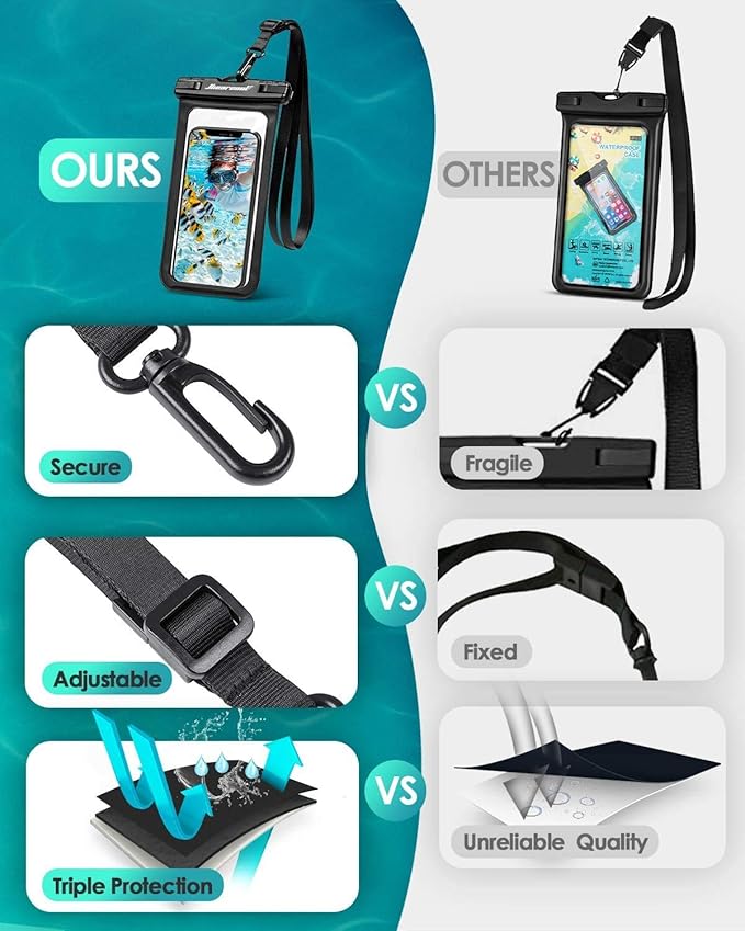 Hiearcool Waterproof Phone Pouch,Underwater Phone Cases Compatible for iPhone 16 15 14 13 Pro Max,Waterproof Dry Bag for Cruise Travel Essentials Phone Water Protector Pouch-Black&Bright Red-2Pack