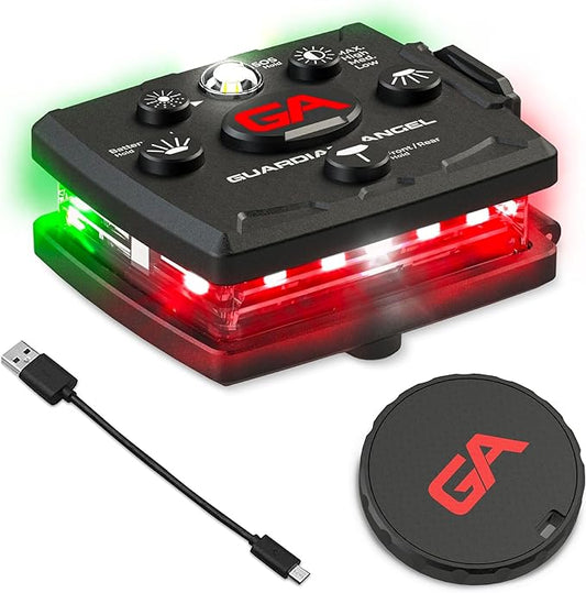 Guardian Angel Micro Series Safety Lights, Beacon Device (Red Front & Green Rear) | Rechargeable, Magnetic & Hands-Free Wearable LED Light for Dog Walking, Cycling, Camping & Kayak