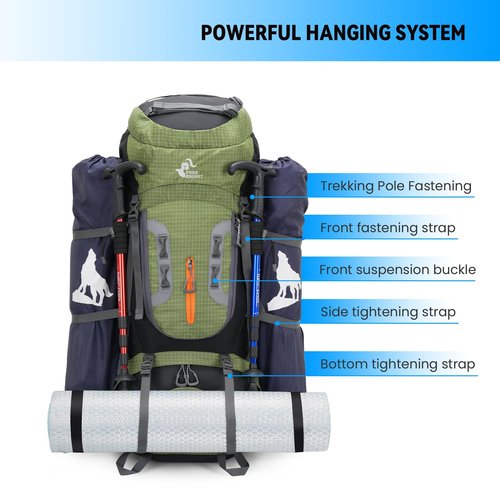 Bseash 80L Waterproof Hiking Camping Backpack with Rain Cover, Lightweight Outdoor Sport Travel Daypack for Climbing Touring (Army Green)