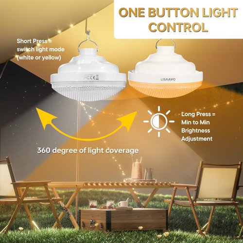 Lisaavo Rechargeable Camping Light 5200mAh Camping Lights and Lanterns Rechar Tent Light Night Market Lights for Tent,White