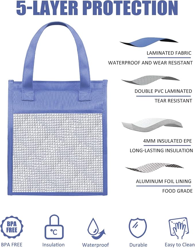 Fmeida Lunch Bags for Women Waterproof Reusable Food Organizer Adult Lunch Pail Cooler Lunch Tote Meal Prep for Work Picnic Travel Hiking Beach Purple
