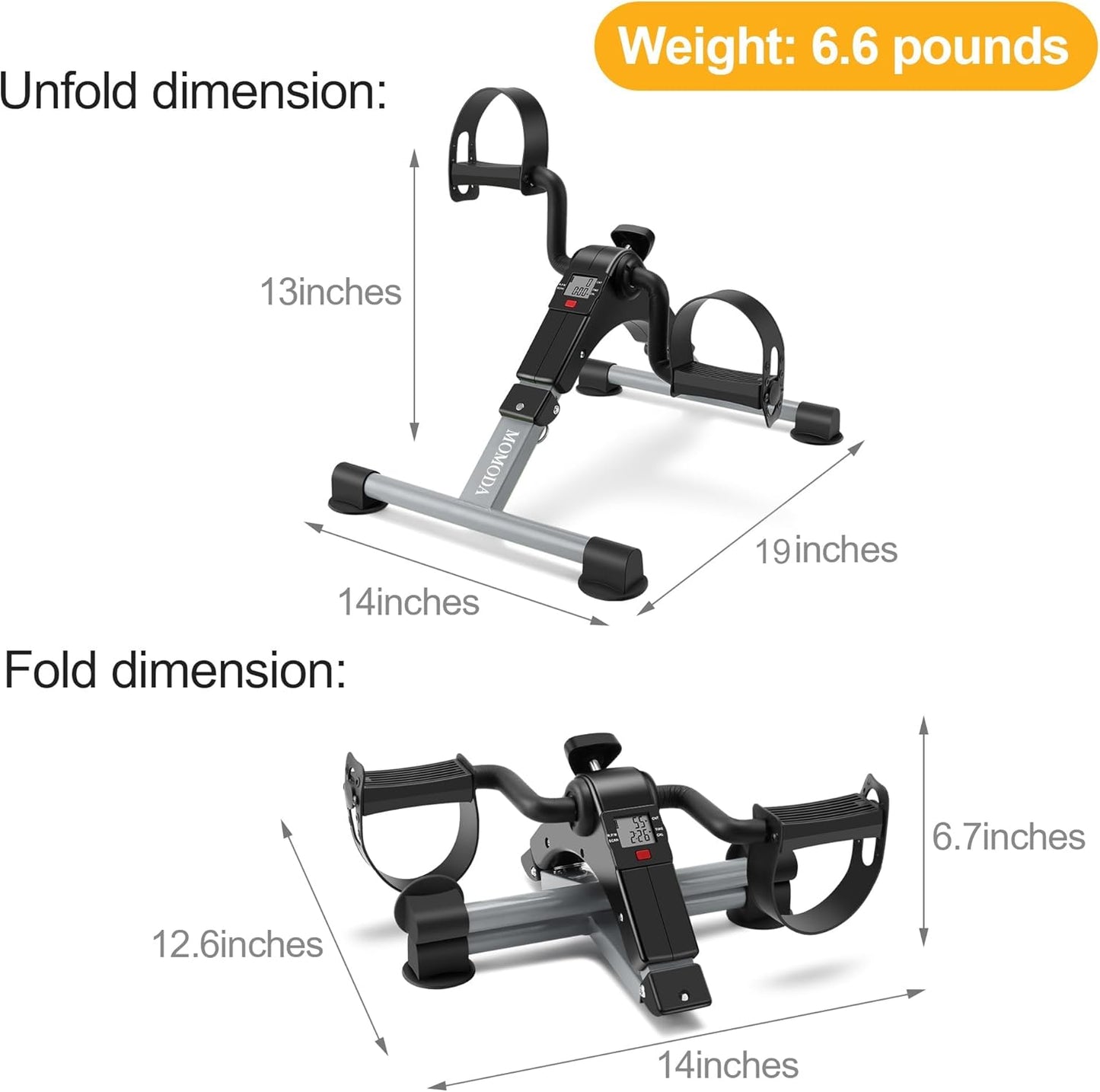 MOMODA Under Desk Pedal Exerciser Mini Bike for Leg/Arm - Foldable Peddler with LCD Display for Home/Office