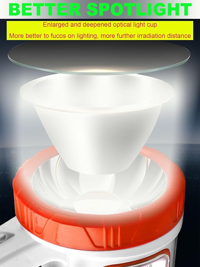 Solar LED Searchlight, Rechargeable Super Bright 10000LM Handheld LED Spotlight Lantern, Multifunctional LED Camping Lamp Flashlight, 5 Light Modes, Power Bank, IPX4 Waterproof, for Emergency