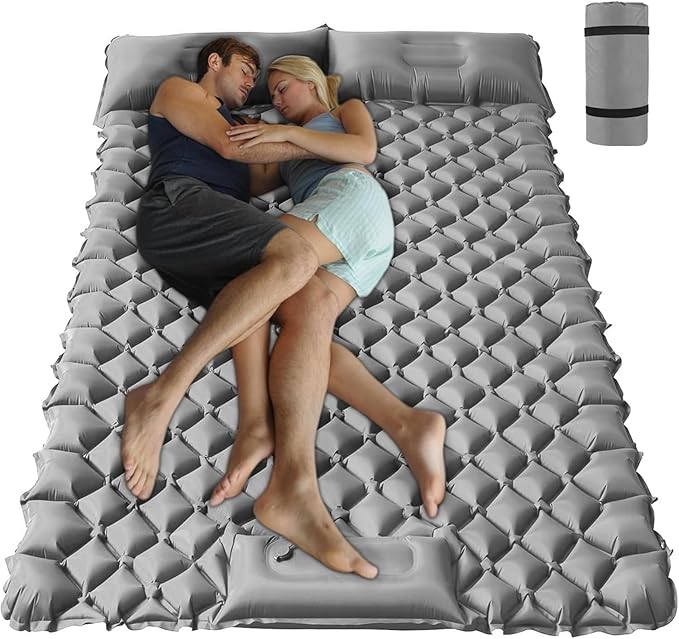 ONTYZZ Double Ultralight Inflatable Sleeping Mat 2 Person Camping Sleeping Pad Waterproof Sleeping Pad Built-in Foot Pump for Camping, Grey