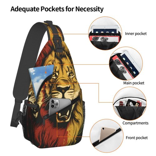 PVTIONXIE Rastafarian Lions Sling Backpack for Women Men, Chest Bag Daypack Crossbody for Travel Sport Running Hiking