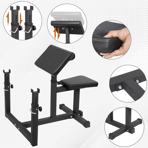 HSM Preacher Curl Weight Bench Max load 450lbs Strength Training Seated Arm Isolated Barbell Dumbbell Biceps Station Home Gym (BLACK)