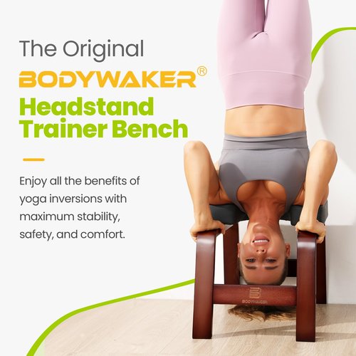 BODYWAKER Yoga Headstand Bench, Stand Yoga Chair for Balance Training, Core Strength Building, Upside Down Chair for Relaxation, Handstand Trainer Inversion Chair for Home Gym (Chocolate Black)