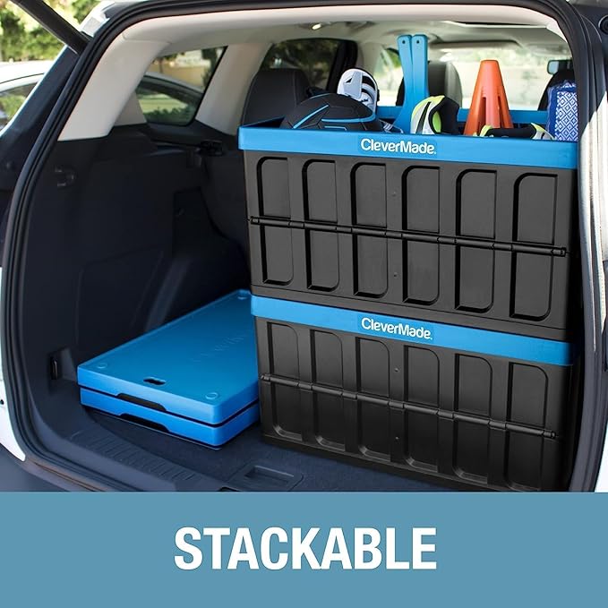 CleverMade Collapsible Storage Bins with Lids- Obsidian 3 Pack 62L - Plastic Containers Stackable Organization Crates Home Closet Space-Saving Durable