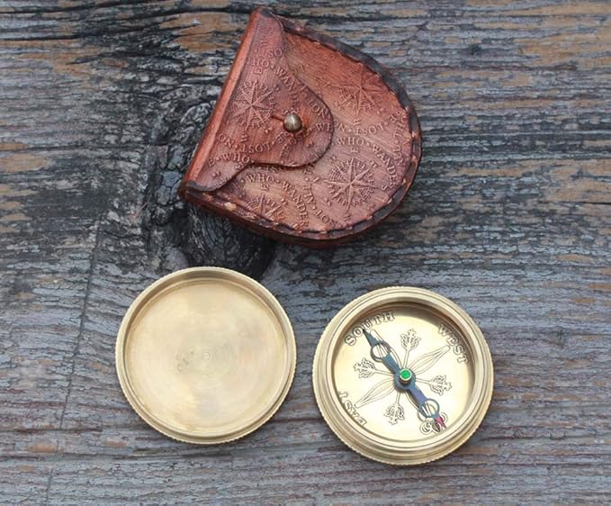 Solid Brass Compass with Leather Case – Engraved “I Would Be Lost Without You” Quote – Romantic Gift for Husband, Wife, Boyfriend, Girlfriend, Anniversary, Valentine’s Day, Travel Keepsake