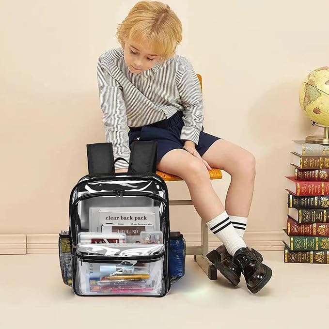Clear Backpack,15 '' Clear Backpacks for School Heavy Duty PVC See Through Bag Waterproof Bookbag for Girls & Boys, Black