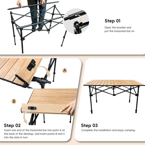 pollilar Camping Table Folding Camp Table Roll Up Surface Lightweight, Collapsible Height Adjustable Suitable for Picnic Adults with Carry Bag for Indoor Outdoor BBQ Picnic Gathering Patio