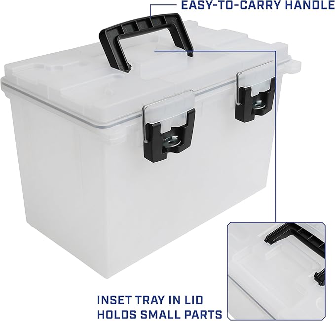 Sheffield 12767 4-Pack XL Ammo Storage Box, Stackable .50 Cal Field Boxes, Water and Dust Resistant, Lockable Storage Box with Handle, Heavy Duty Protection for Hunting Gear, Made in the USA, Frost