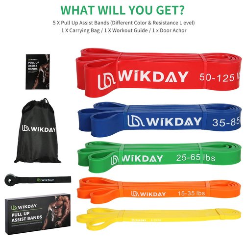 WIKDAY Pull Up Resistance Band Set with Door Anchor Loop Workout Bands for Exercise Total 11PCS, Elastic Bands for Body Stretching, Crossfit Training at Home/Gym for Men & Women