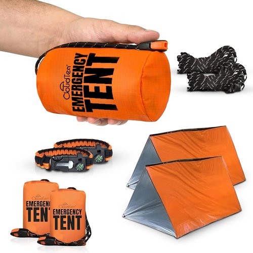 CloudTen Emergency Tent: Lightweight 2 Person Survival Tent with Multi-Function Paracord Bracelets - Essential Survival Gear & Bug Out Bag Items for Preppers, Hikers, Survivalists, Campers, Boy Scouts